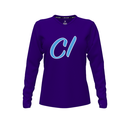 [FTLVCFPP-FYXS-LOGO3] Decker Comfort T-Shirt (Female Youth XS, Purple, V Neck, Logo 3, Long Sleeve)
